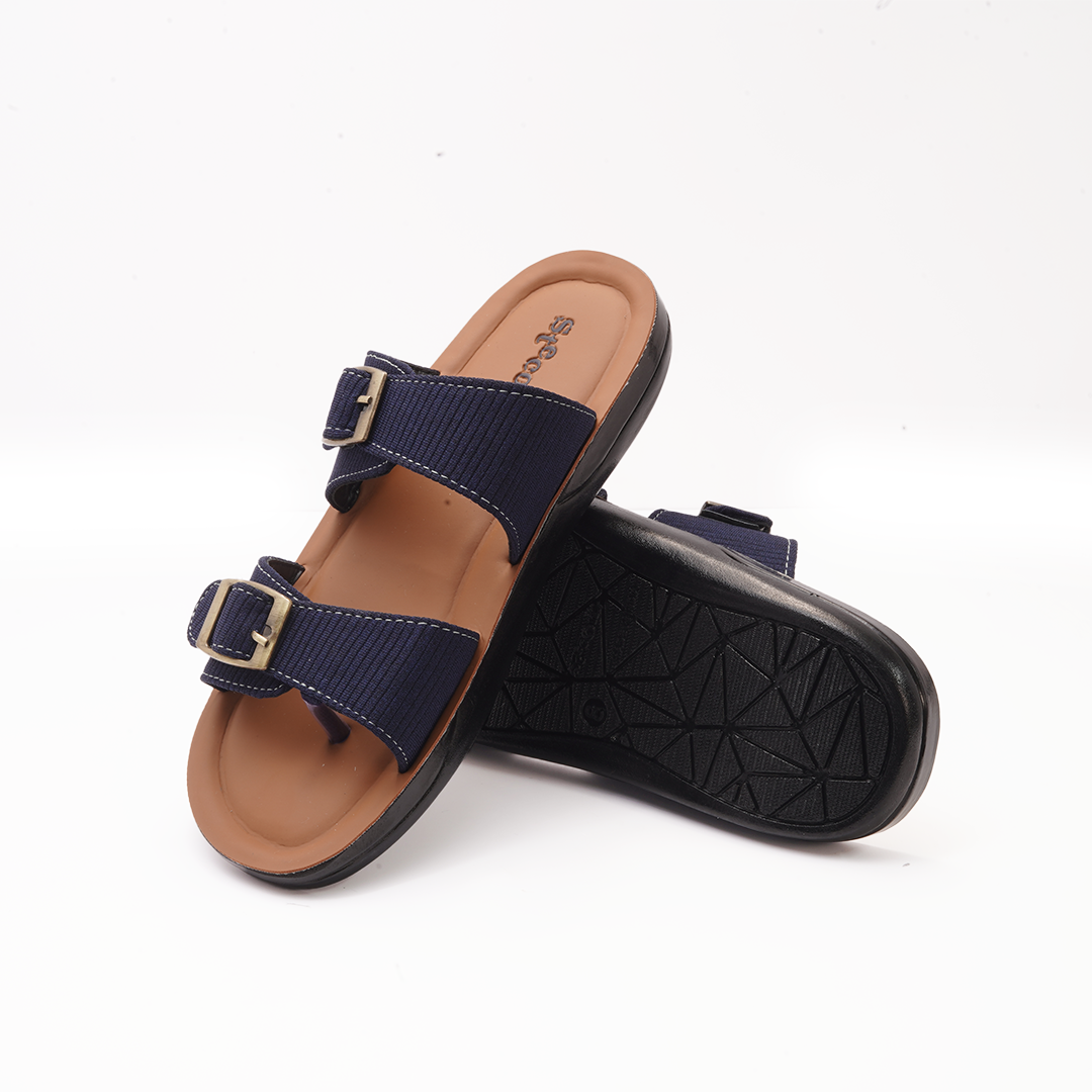 Men's Navy Blue Double Buckle Slides - 7552