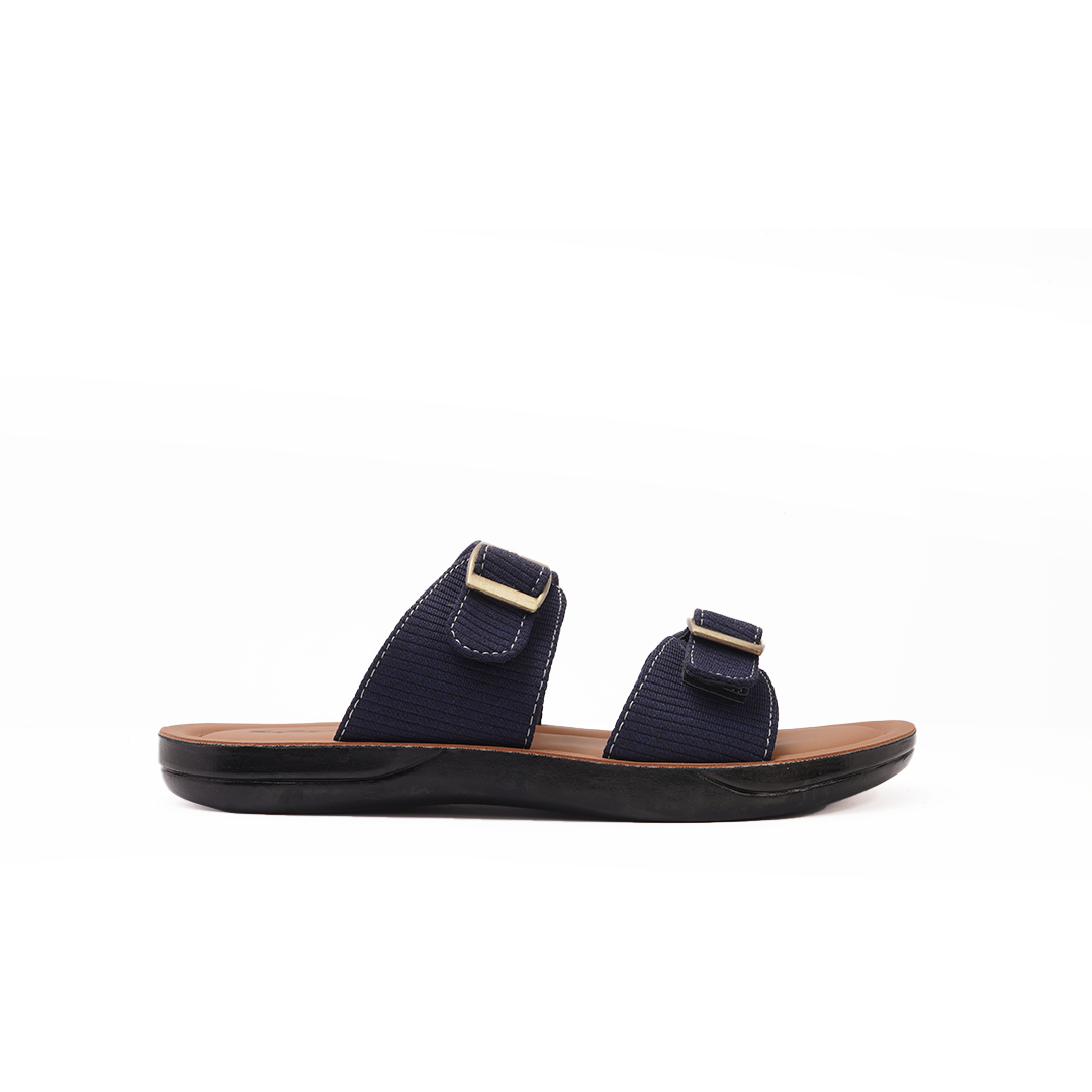 Men's Navy Blue Double Buckle Slides - 7552