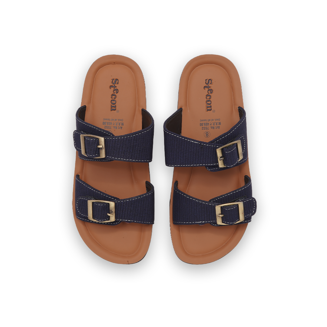 Men's Navy Blue Double Buckle Slides - 7552
