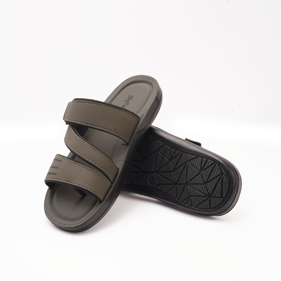 Men's Olive Green Multi-Strap Slides - 7506