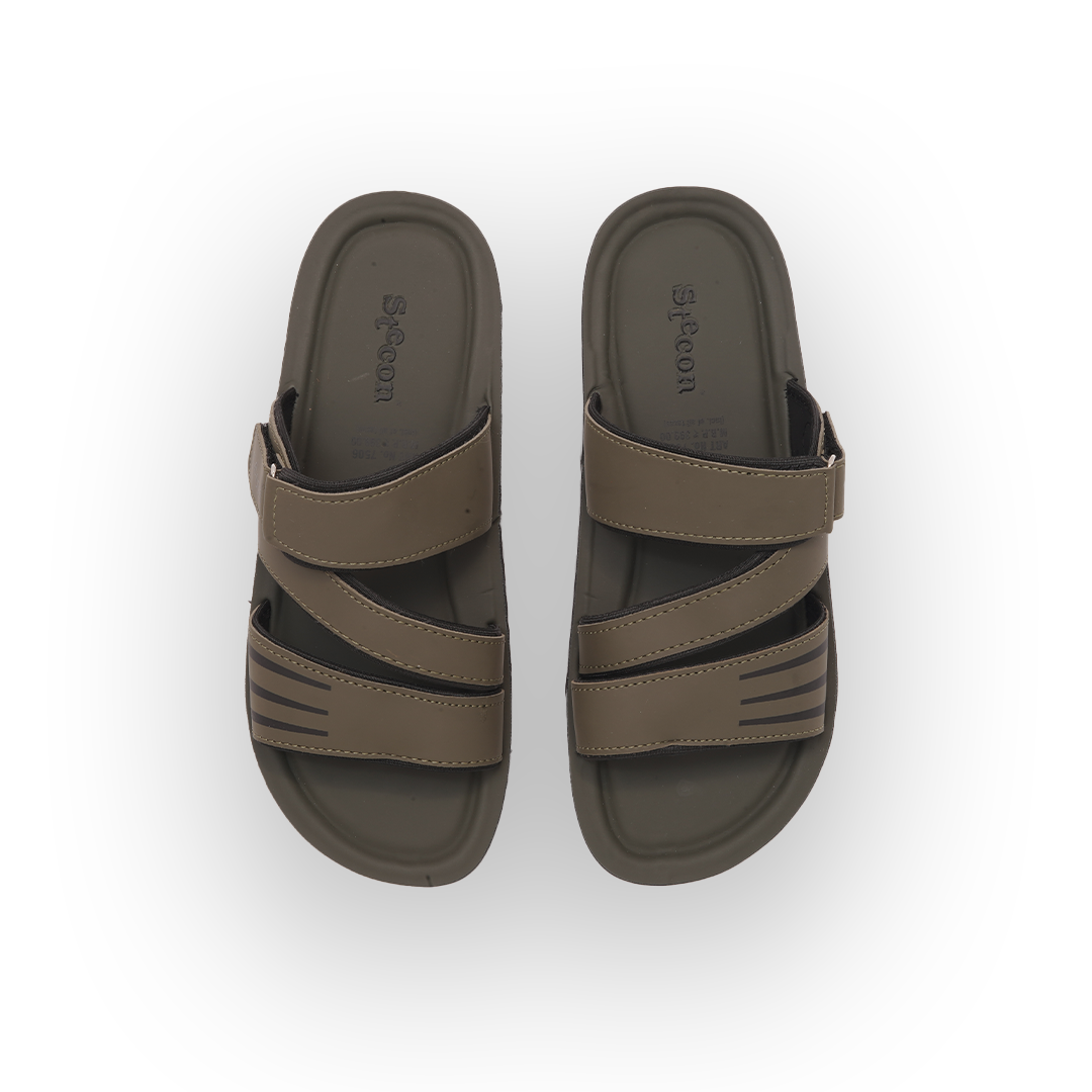 Men's Olive Green Multi-Strap Slides - 7506
