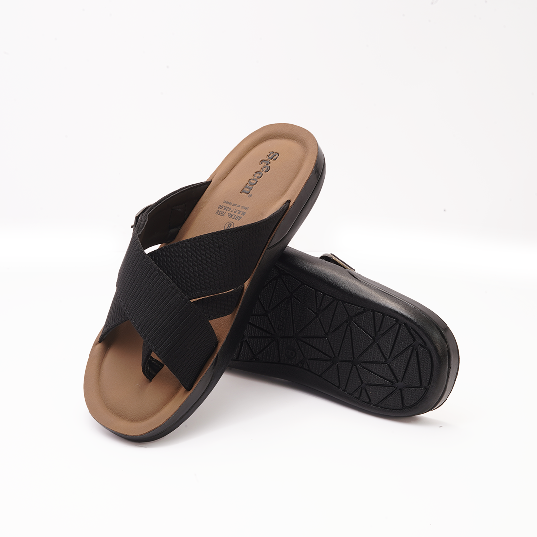 Men's Black Cross-Strap Slides -7555