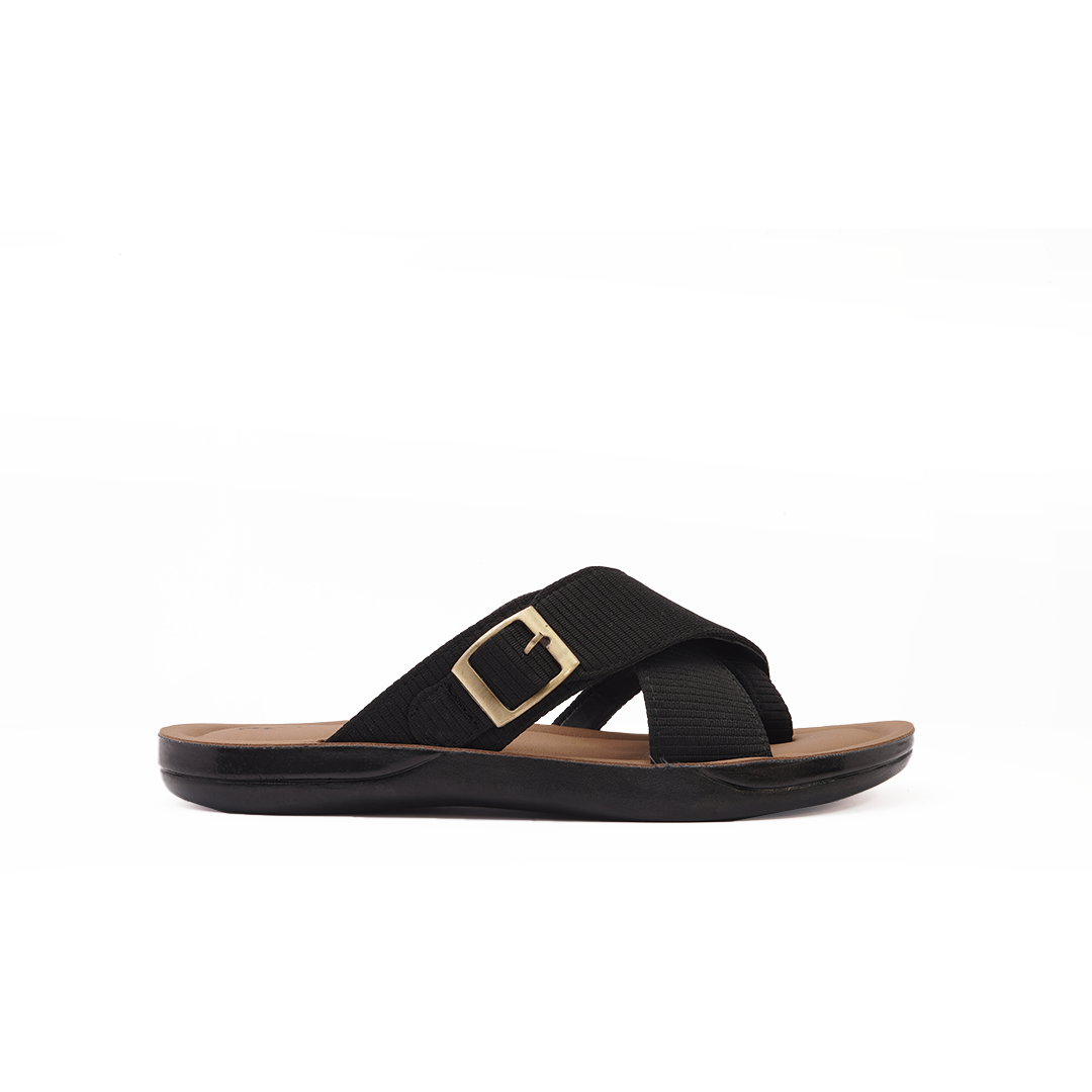 Men's Black Cross-Strap Slides -7555