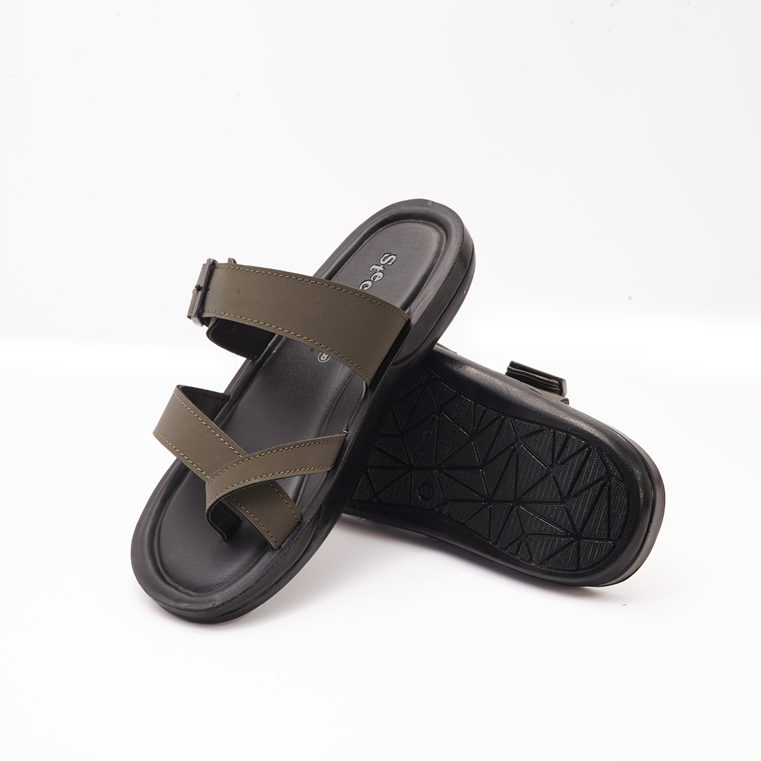 Men's Olive Green Cross-Strap Slides - 28106