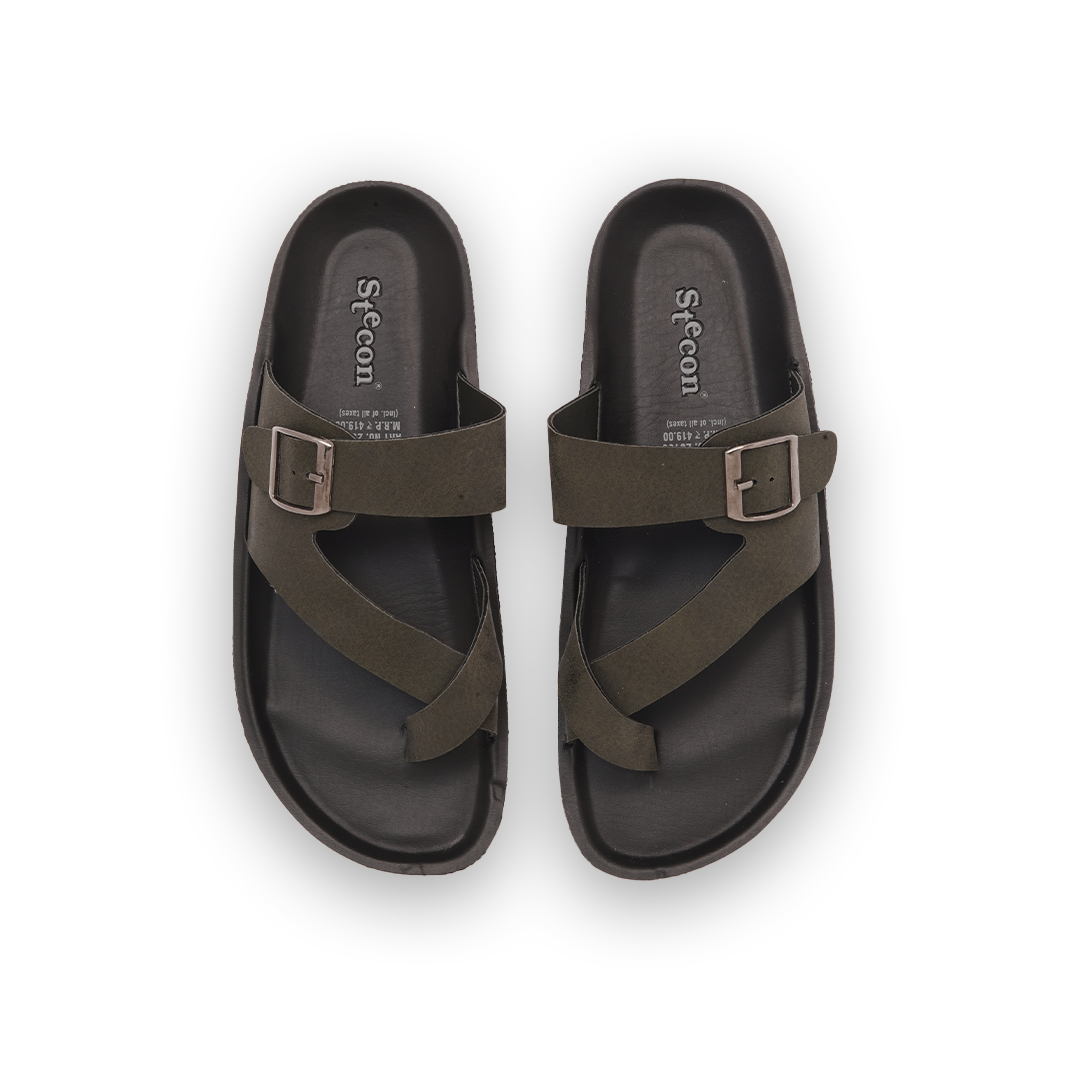 Men's Olive Green Cross-Strap Slides - 28106