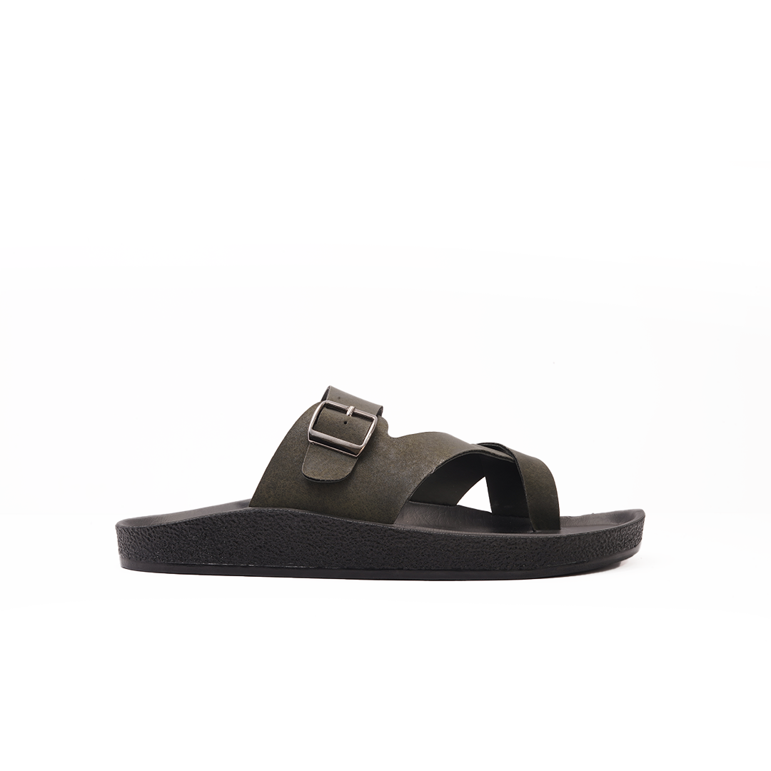 Men's Olive Green Cross-Strap Slides - 28106