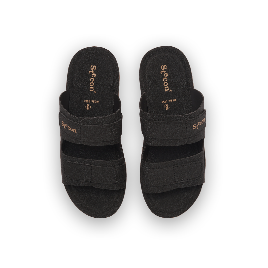 Men's Black Double Strap Slides - 1452