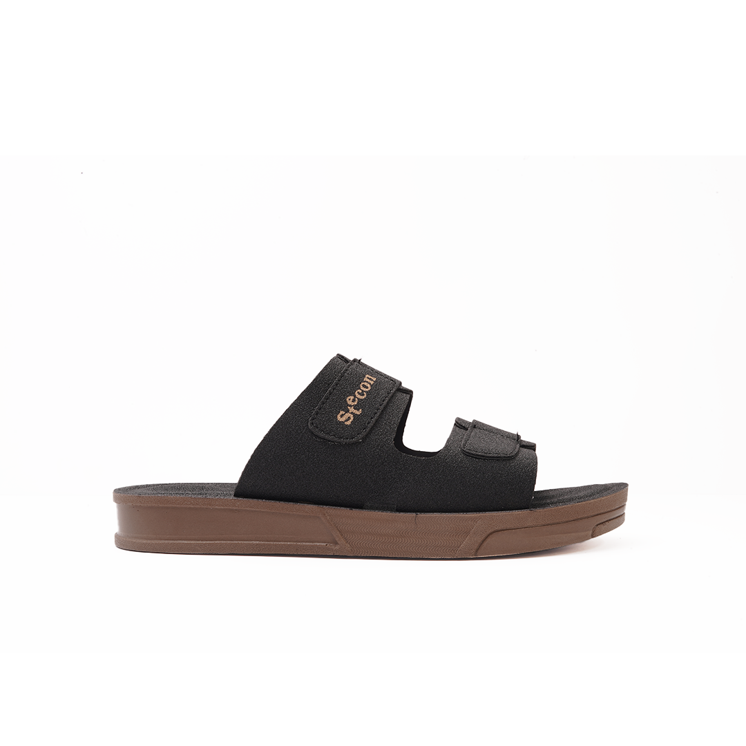Men's Black Double Strap Slides - 1452