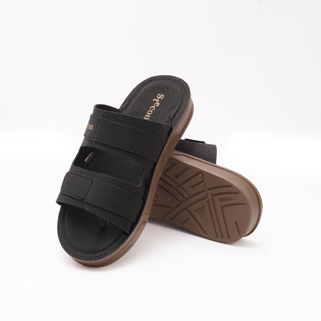 Men's Black Double Strap Slides - 1452