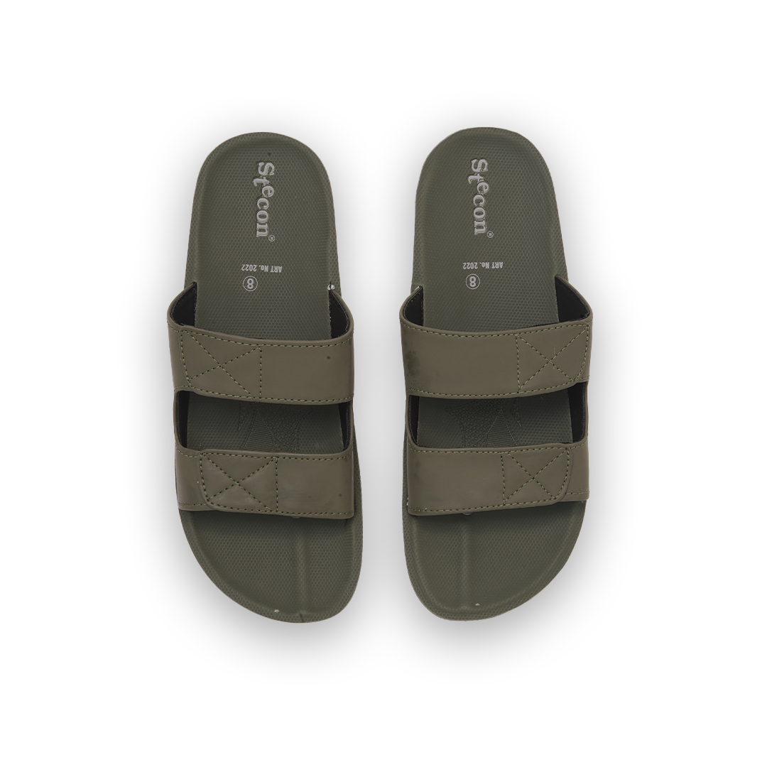 Men's Olive Green Double Strap Slides - 2022