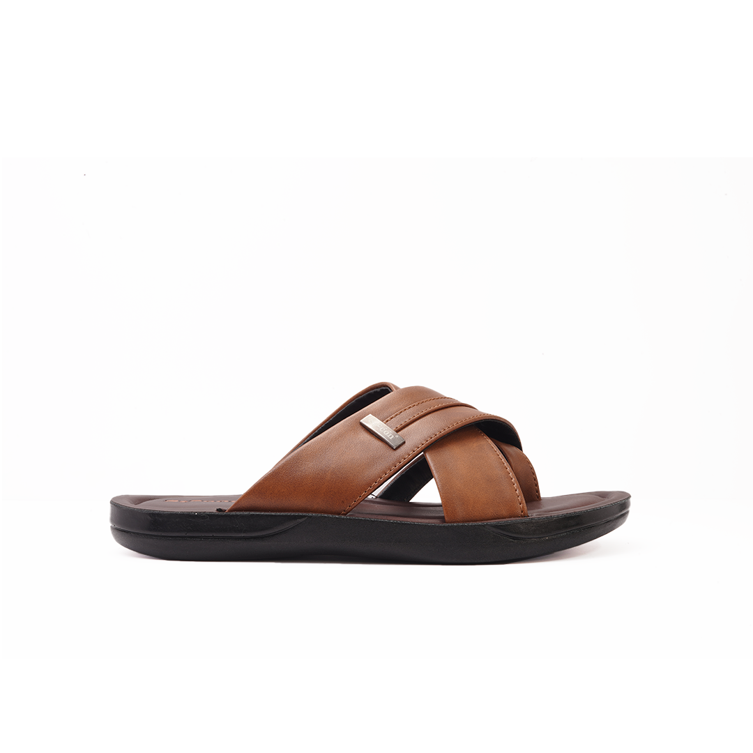 Men's Tan Cross-Strap Slides - 7550