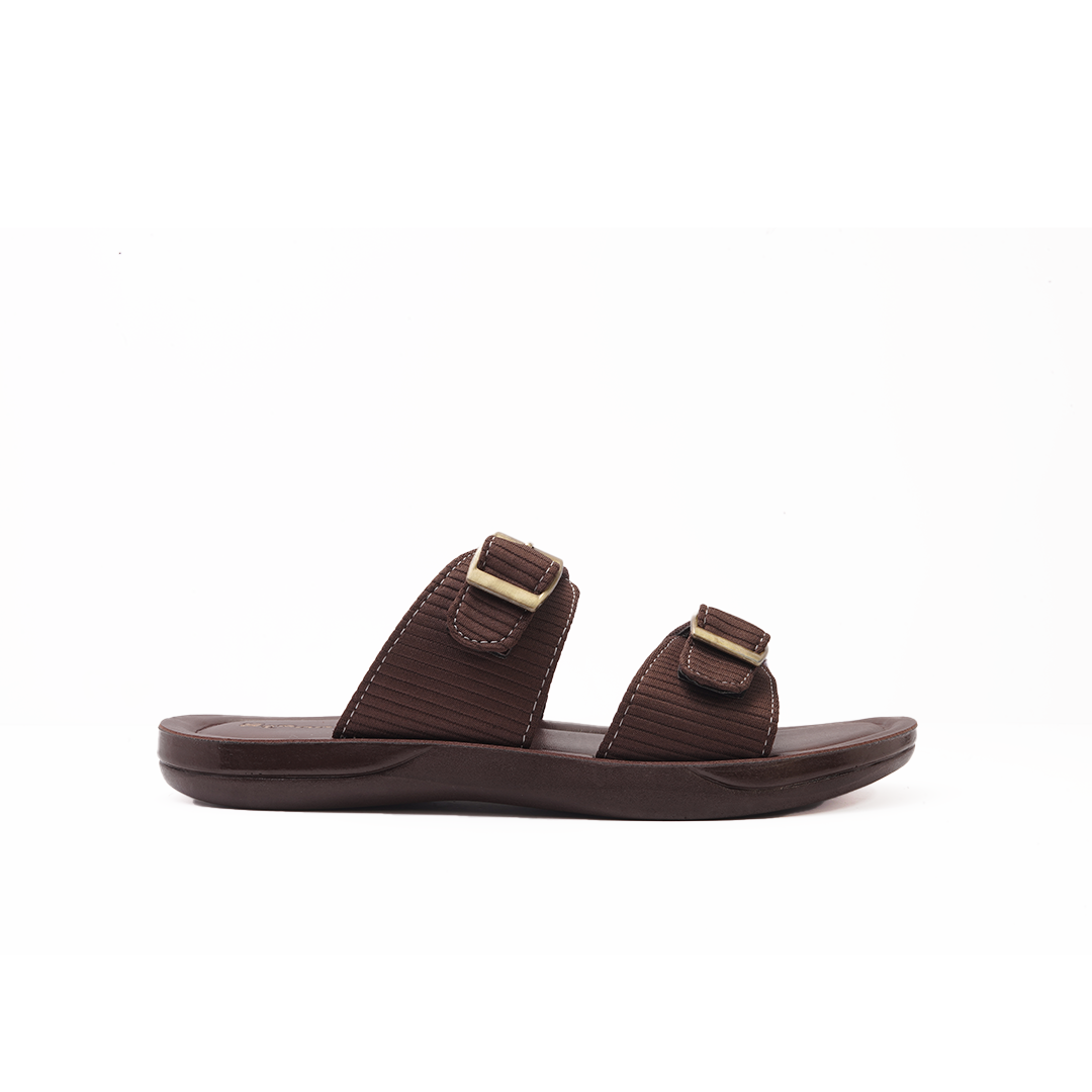 Men's Brown Double Buckle Slides - 7552