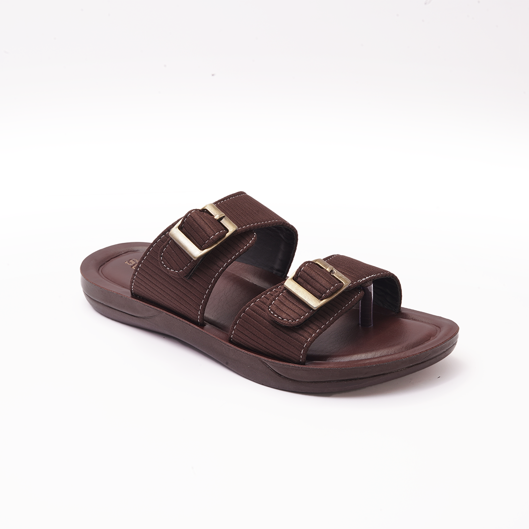 Men's Brown Double Buckle Slides - 7552
