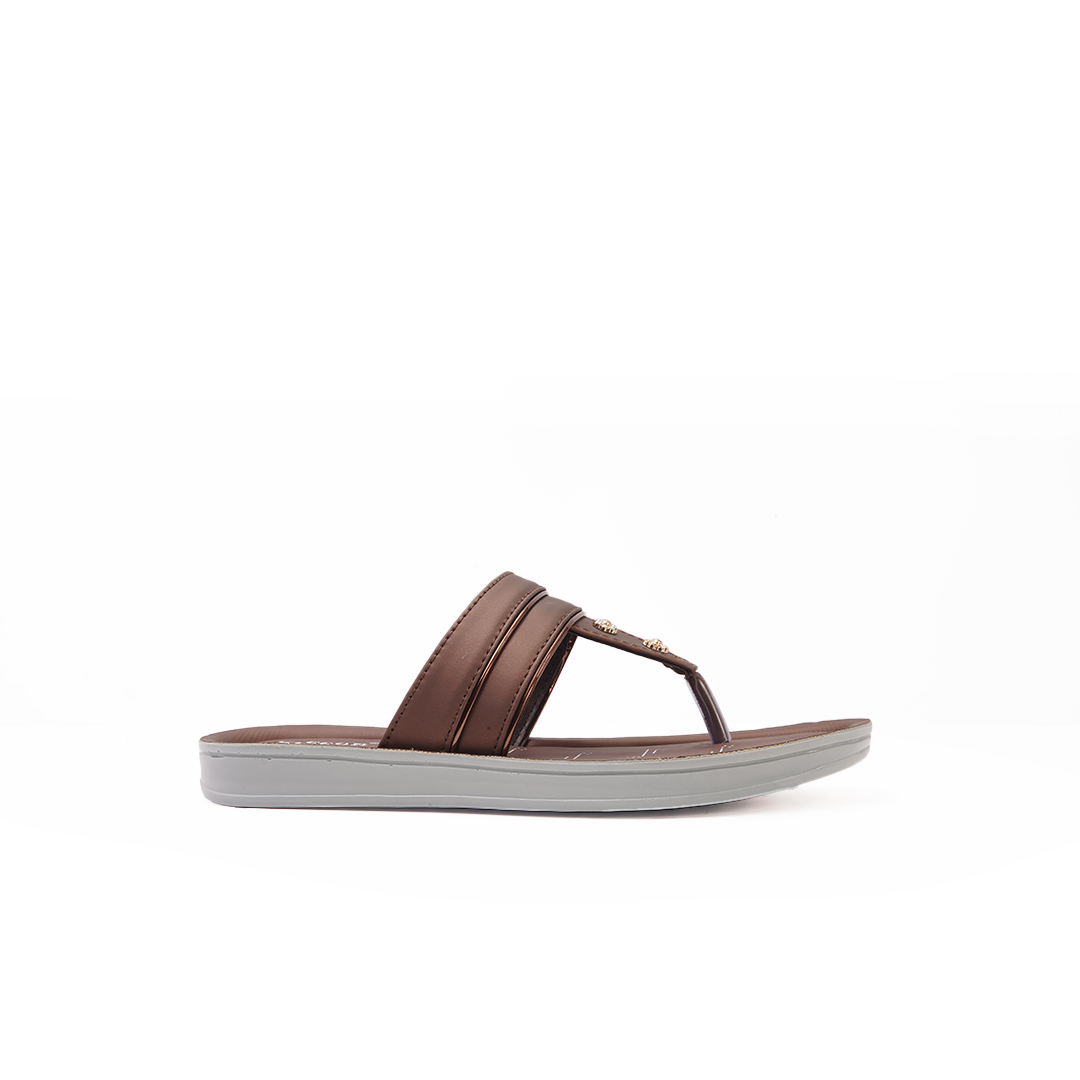 Women's Brown Thong Sandals with Metallic Accents - 23009