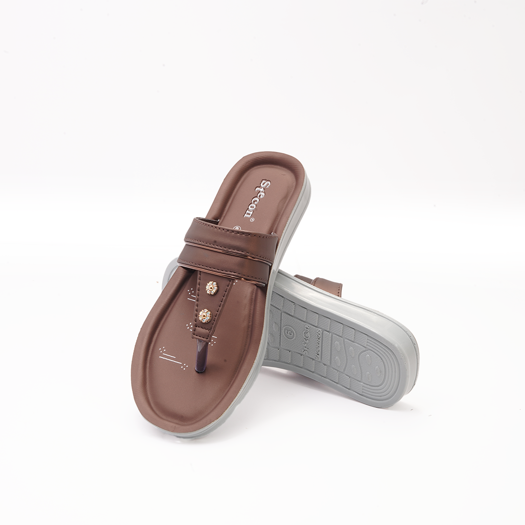 Women's Brown Thong Sandals with Metallic Accents - 23009