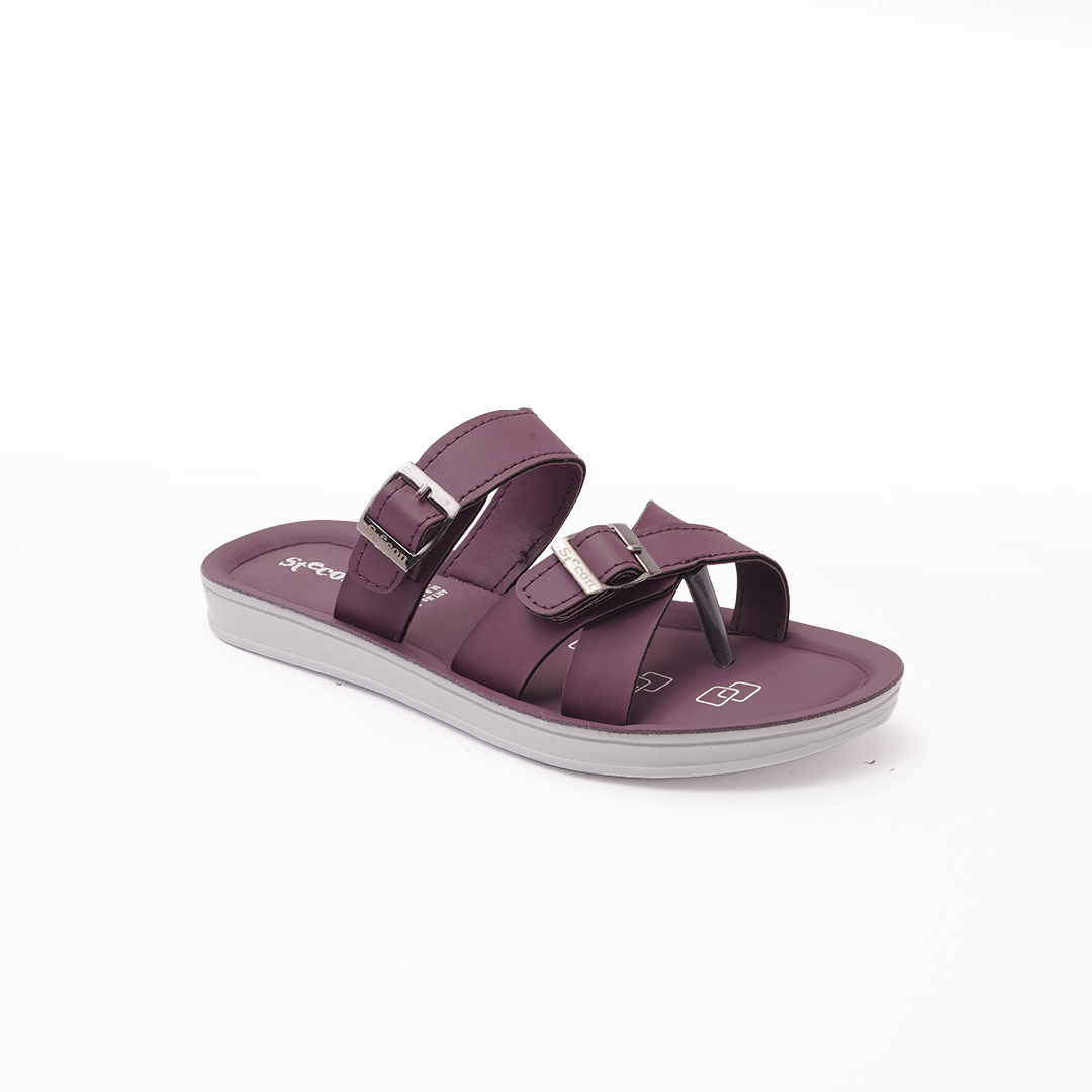 Women's Maroon Criss-Cross Slides with Double Buckles - 23011