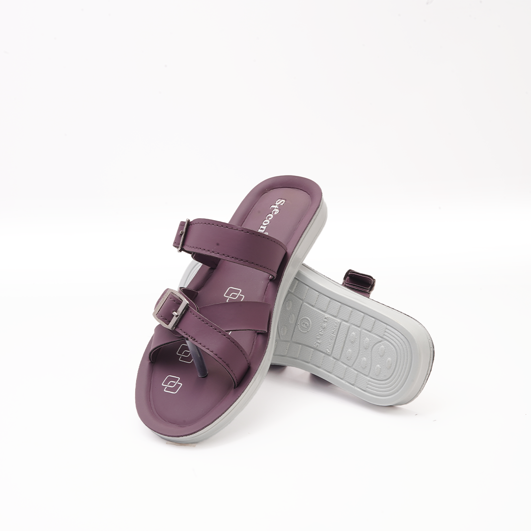 Women's Maroon Criss-Cross Slides with Double Buckles - 23011
