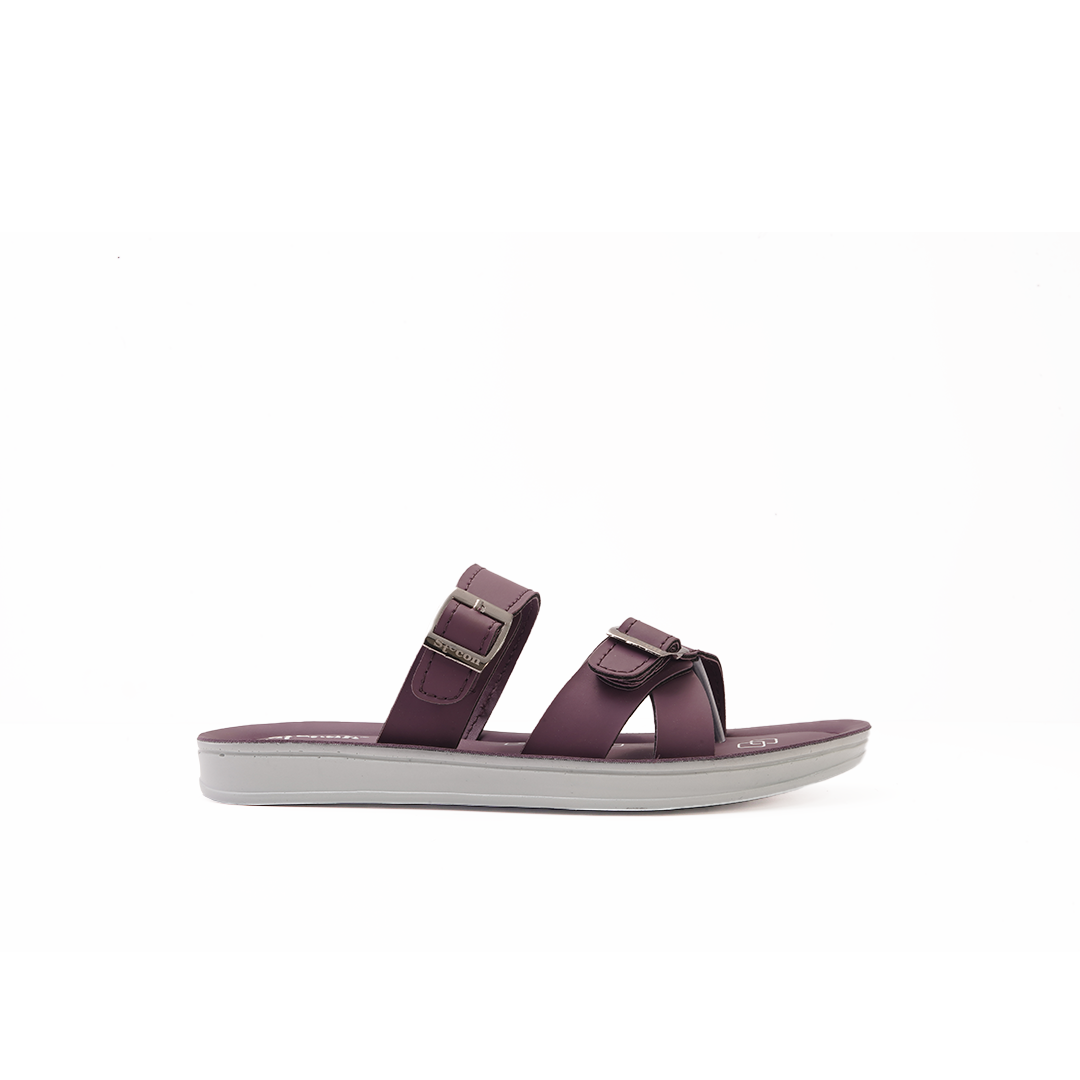 Women's Maroon Criss-Cross Slides with Double Buckles - 23011