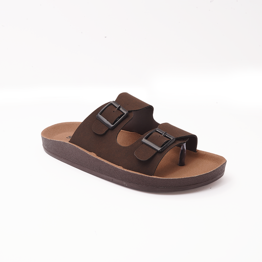 Men's Double Buckle Slides Brown - 28102