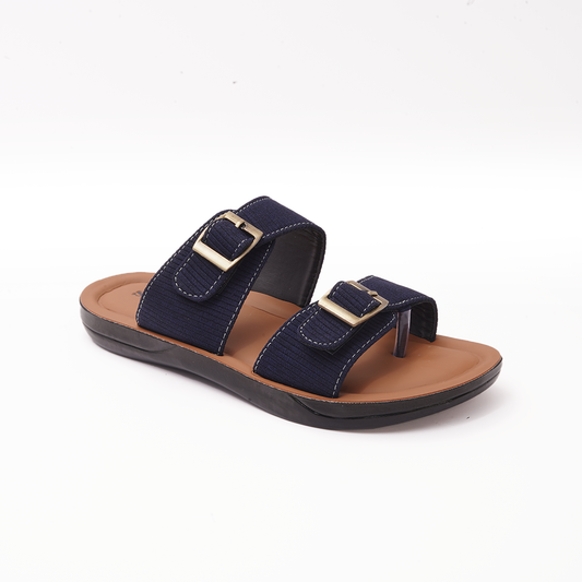 Men's Navy Blue Double Buckle Slides - 7552