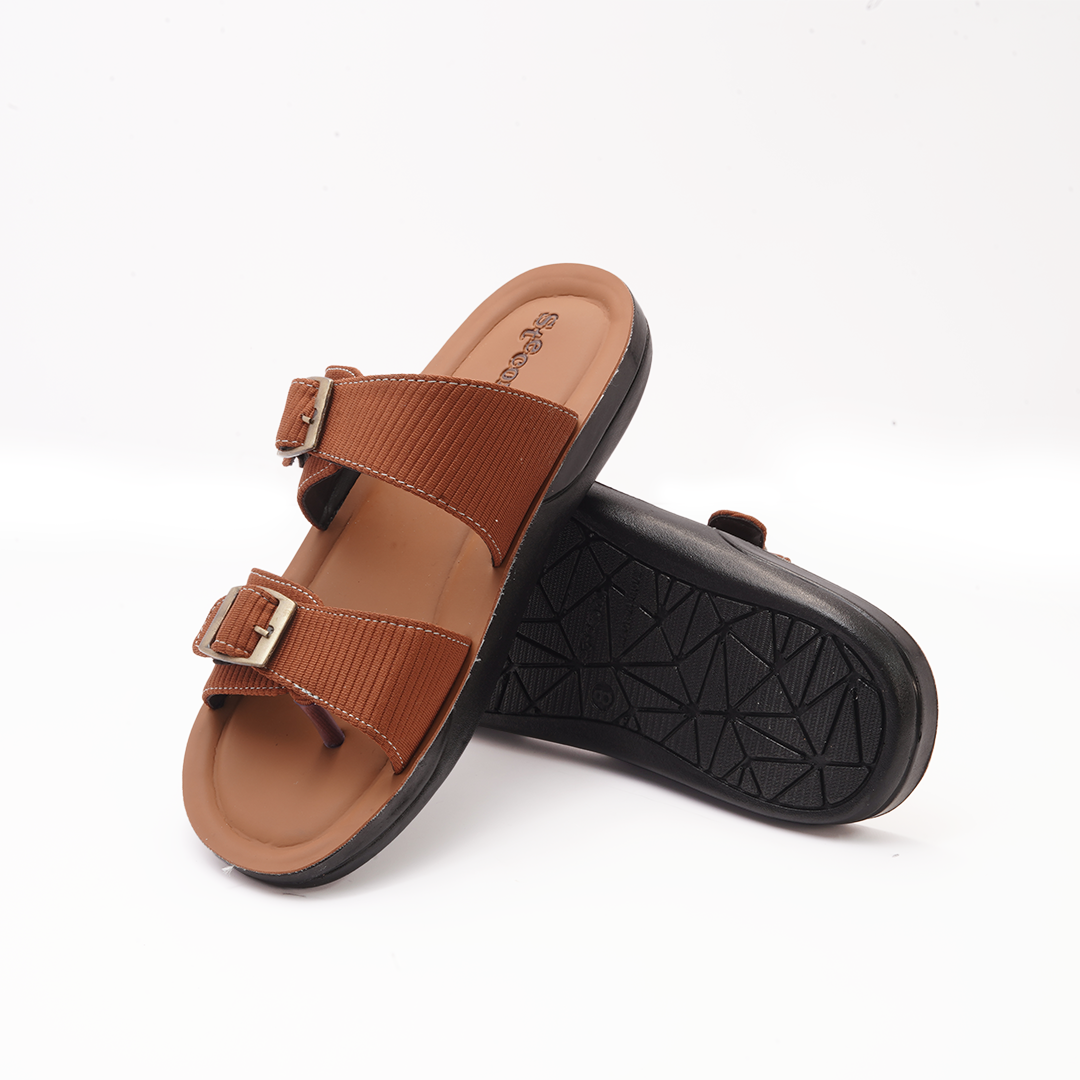 Men's Tan Double Buckle Slides - 7552