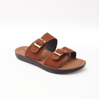 Men's Tan Double Buckle Slides - 7552