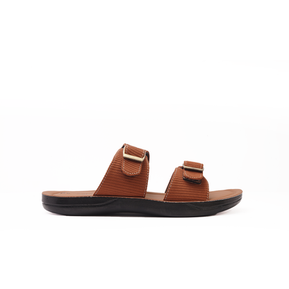 Men's Tan Double Buckle Slides - 7552
