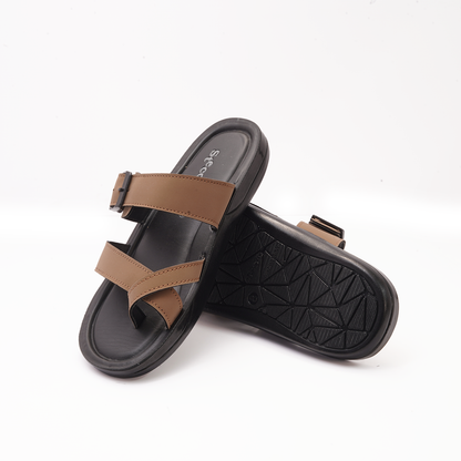 Men's Tan Cross-Strap Slides - 7505