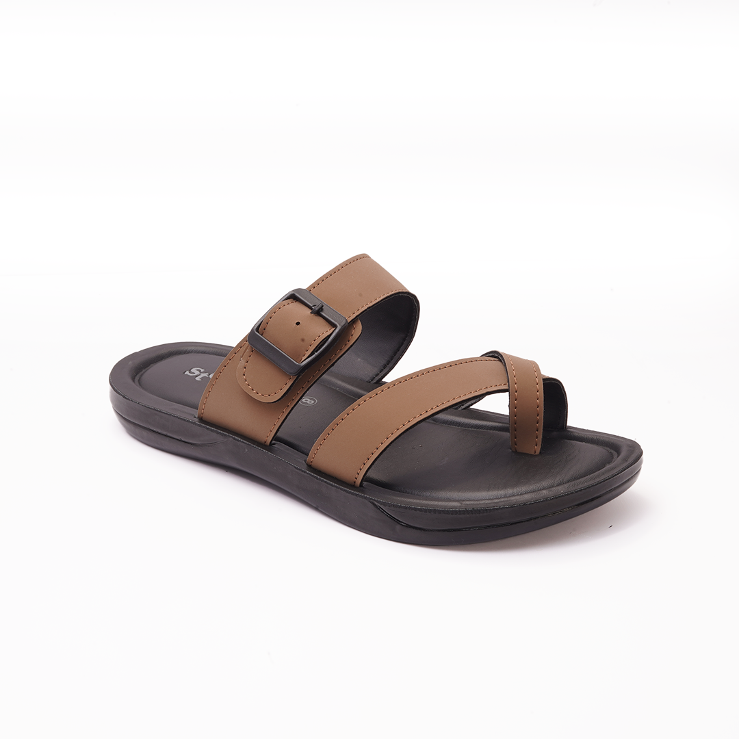 Men's Tan Cross-Strap Slides - 7505
