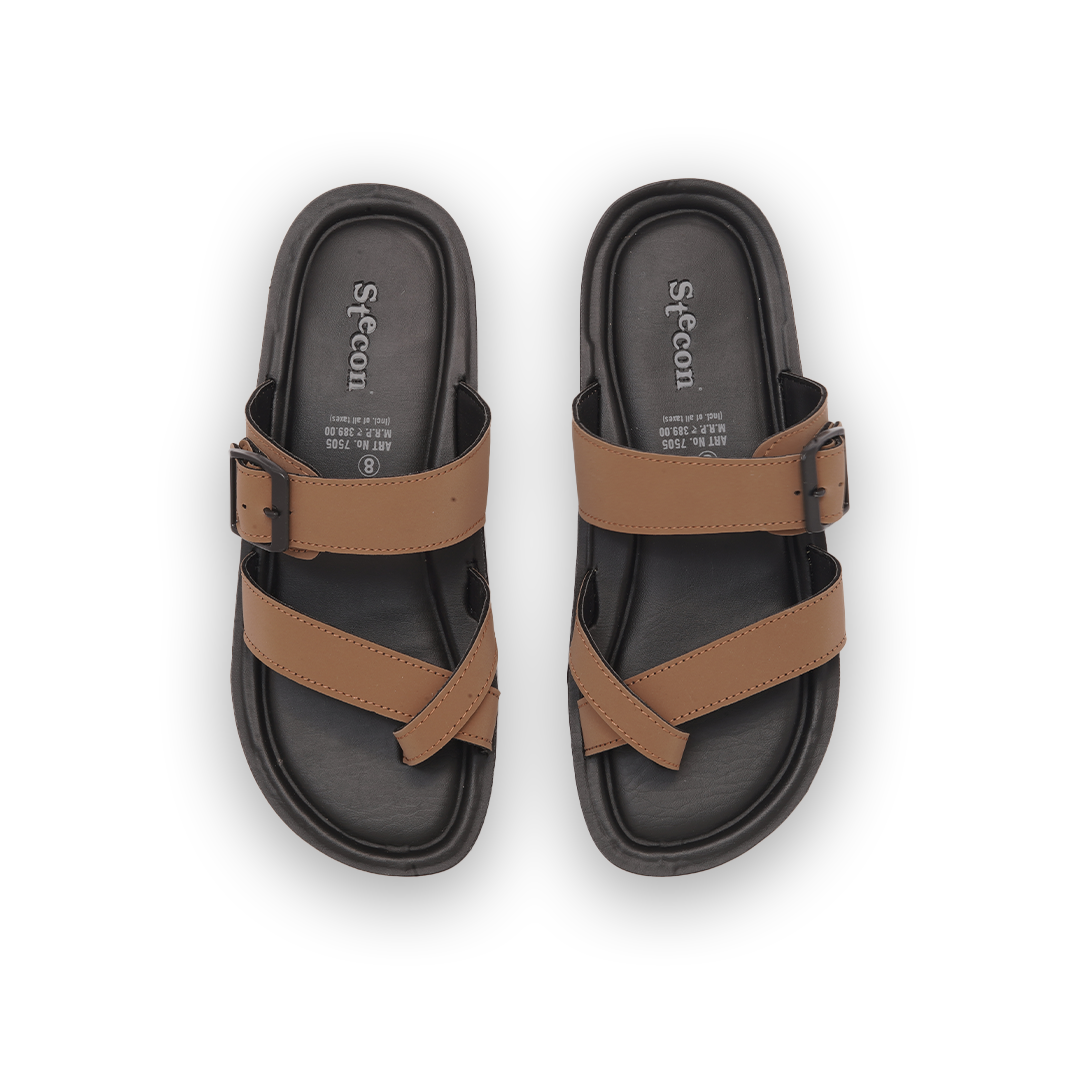 Men's Tan Cross-Strap Slides - 7505