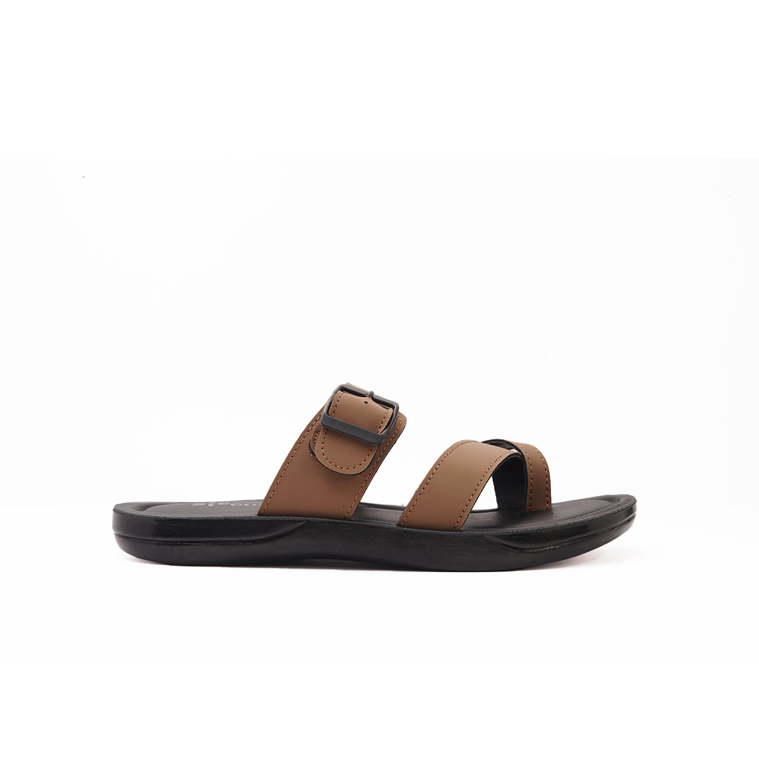 Men's Tan Cross-Strap Slides - 7505