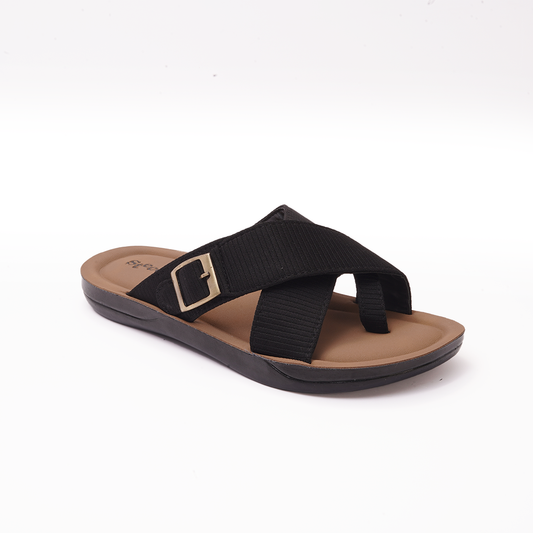 Men's Black Cross-Strap Slides -7555