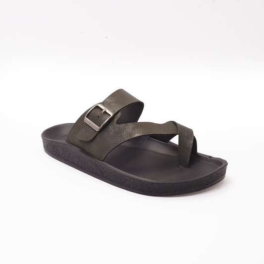 Men's Olive Green Cross-Strap Slides - 28106