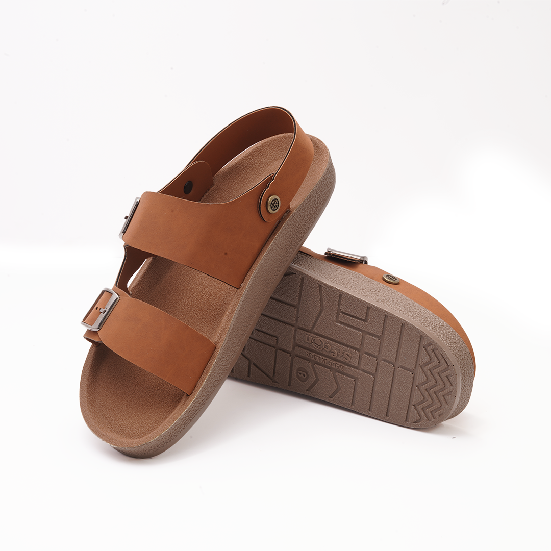 Men's Tan Double Buckle Slides - 28107