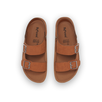 Men's Tan Double Buckle Slides - 28107