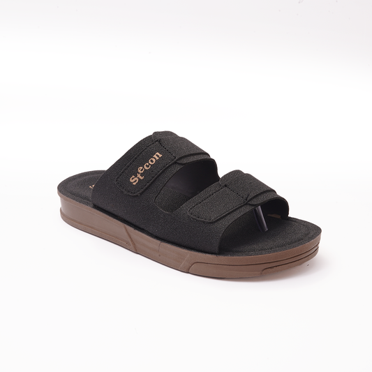 Men's Black Double Strap Slides - 1452