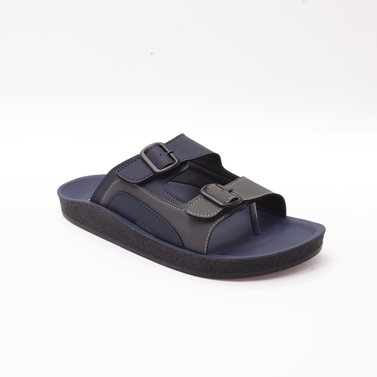 Men's Navy Blue and Grey Double Buckle Slides - 28006