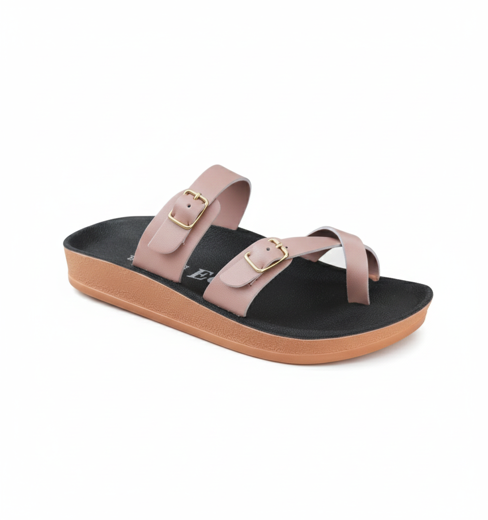 Women's Pink Double Buckle Slides - 15105