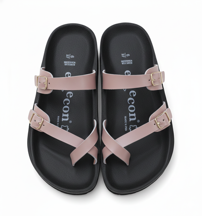 Women's Pink Double Buckle Slides - 15105
