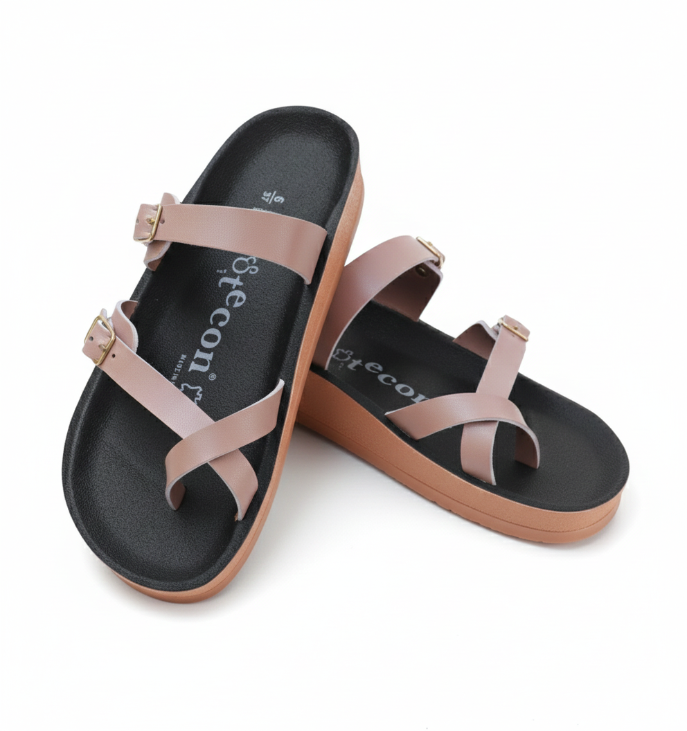 Women's Pink Double Buckle Slides - 15105