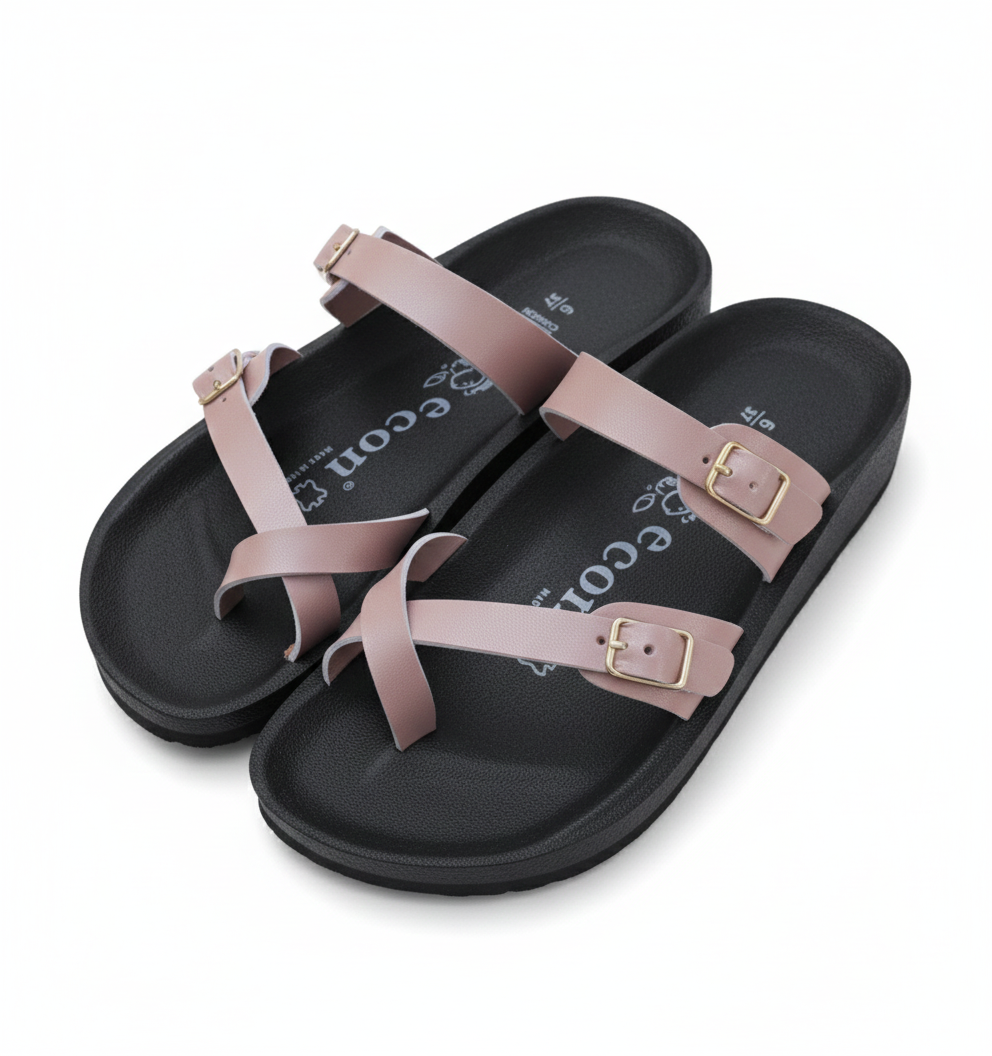 Women's Pink Double Buckle Slides - 15105