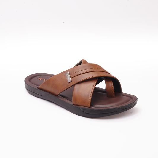 Men's Tan Cross-Strap Slides - 7550