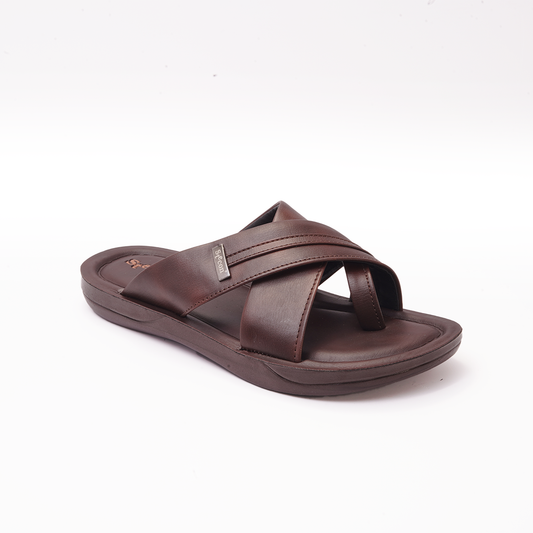 Men's Brown Cross-Strap Slides - 7550