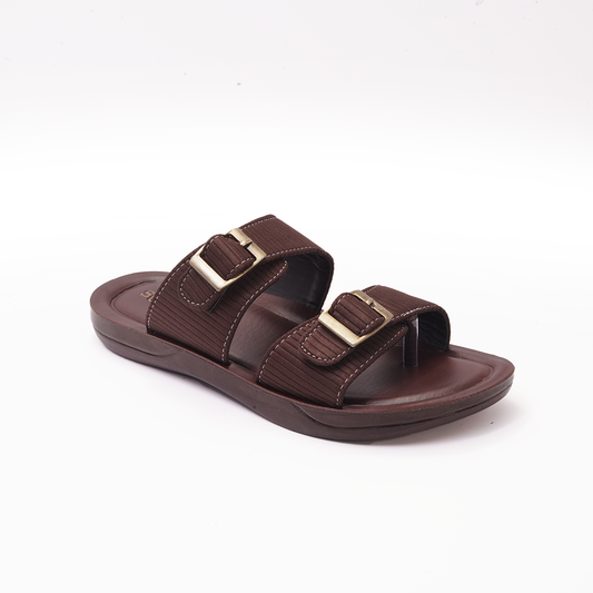 Men's Brown Double Buckle Slides - 7552