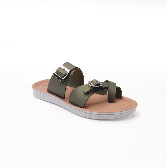 Women's Black Double Strap Slides - 23014