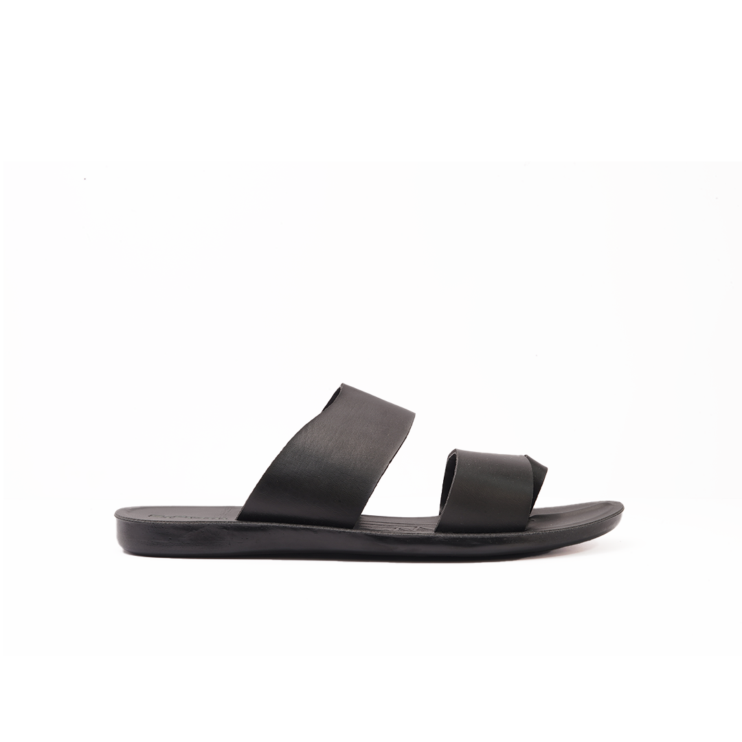 Men's Black CrossStrap Slides with Double Buckles 9001 STECON
