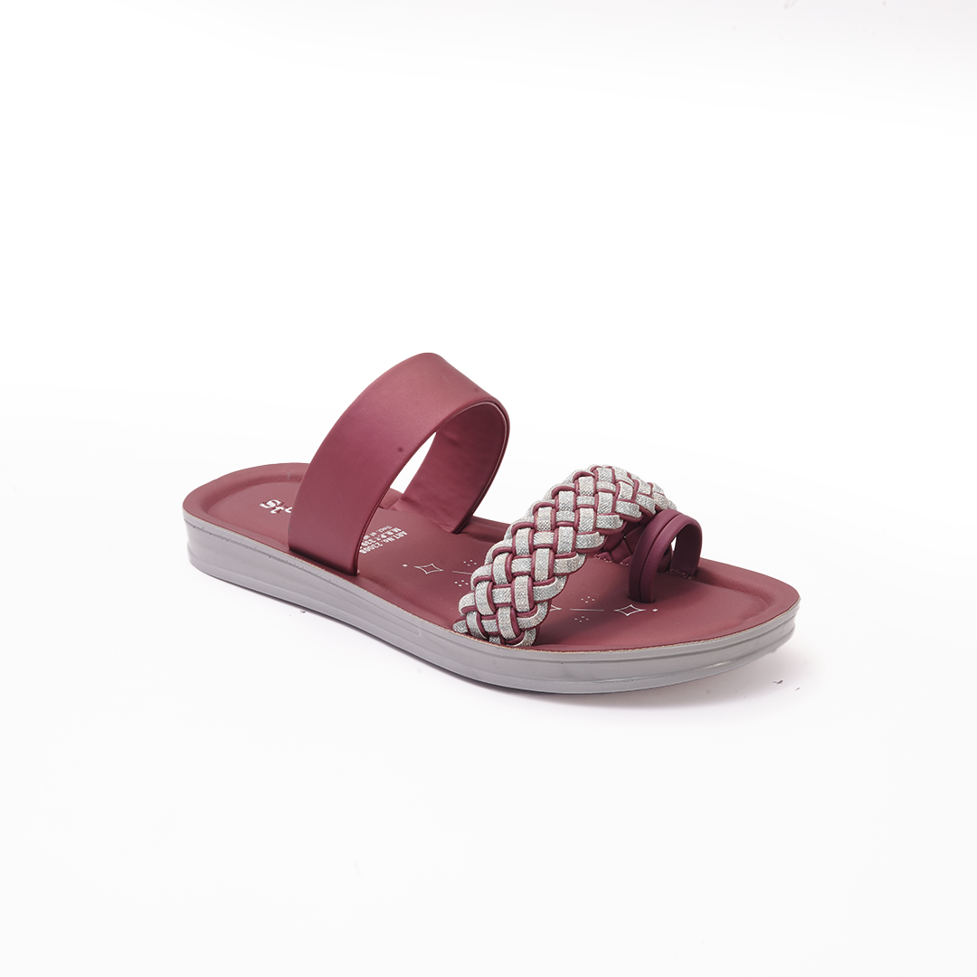 Women's Maroon Double Strap Slides with Braided Detail - 23008