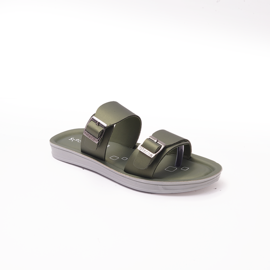 Women's Olive Green Double Buckle Slides - 23013
