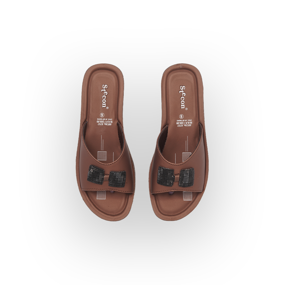 Women's Bronze Slides with Rhinestone Detail - 6757