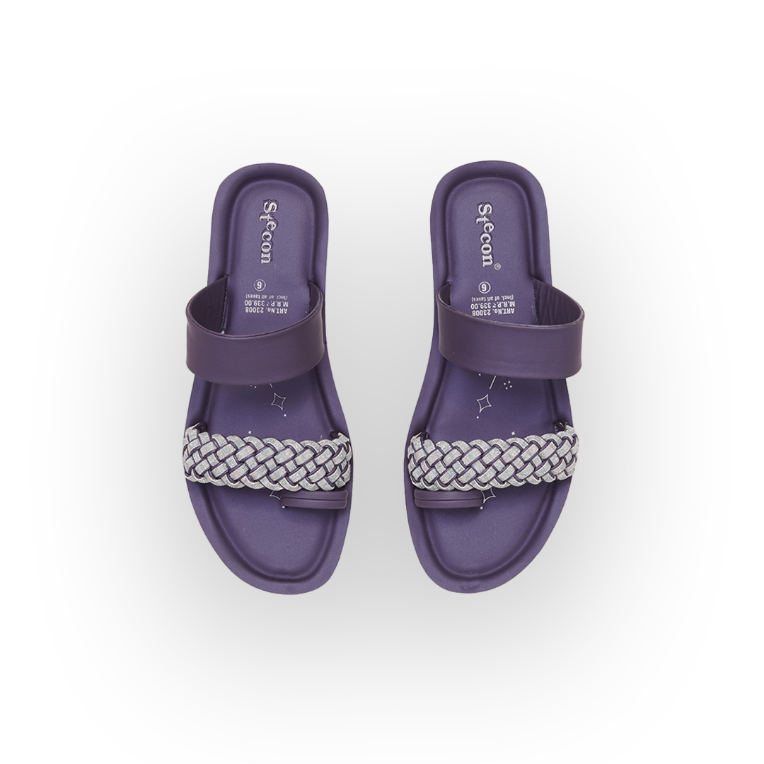 Women's Purple Double Strap Slides with Braided Detail - 23008